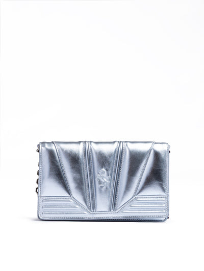 Ferrari Metal light blue GT patent leather bag with chain