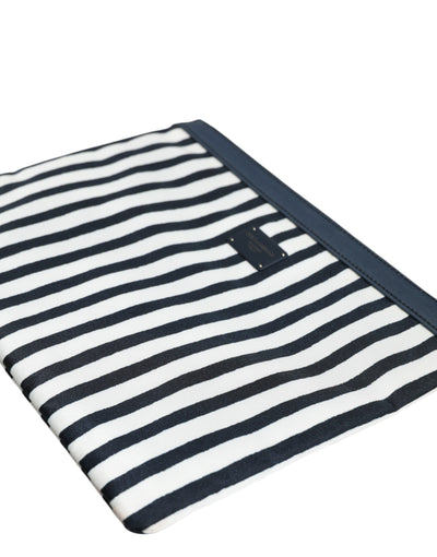 Dolce & Gabbana Black White Striped Logo Plaque Clutch Pouch Bag