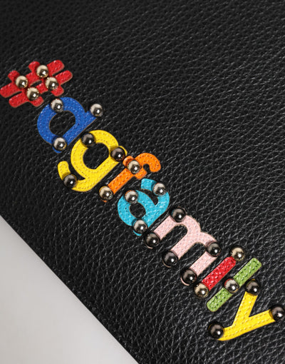 Dolce & Gabbana Black Leather #DGFAMILY Embellished Men Clutch Pouch Bag