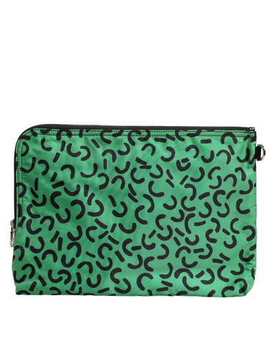 Dolce & Gabbana Multicolor Printed Nylon Logo Plaque Men Clutch Pouch Bag