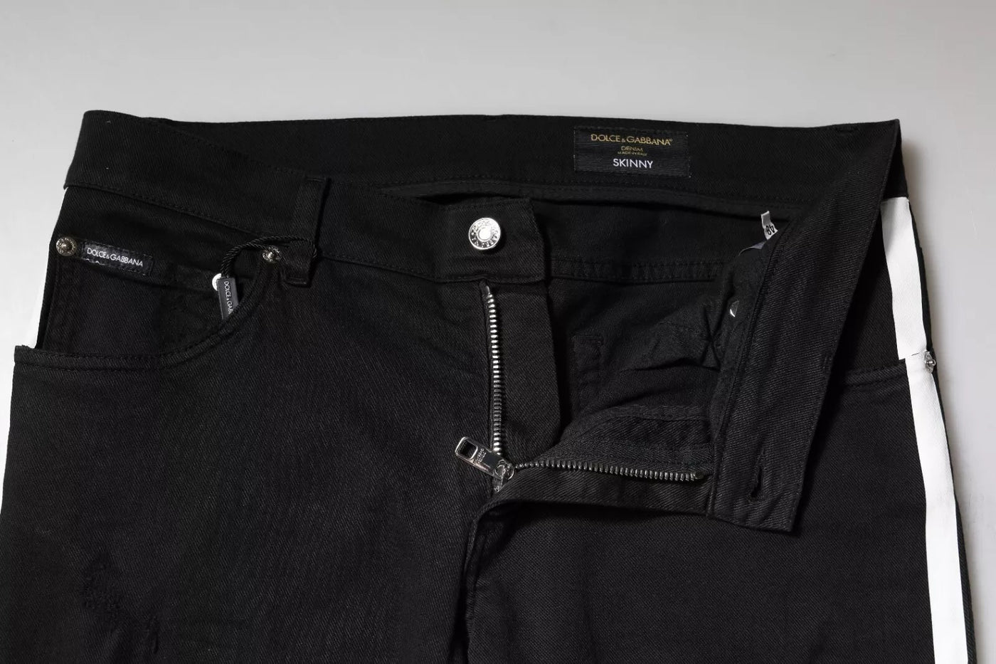 Dolce &amp; Gabbana Zwarte Skinny Denim Jeans met Witte Voering