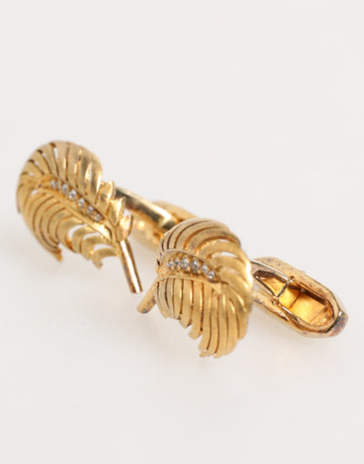 Dolce & Gabbana Gold 925 Sterling Silver Crystal Leaf Accessory Cufflink