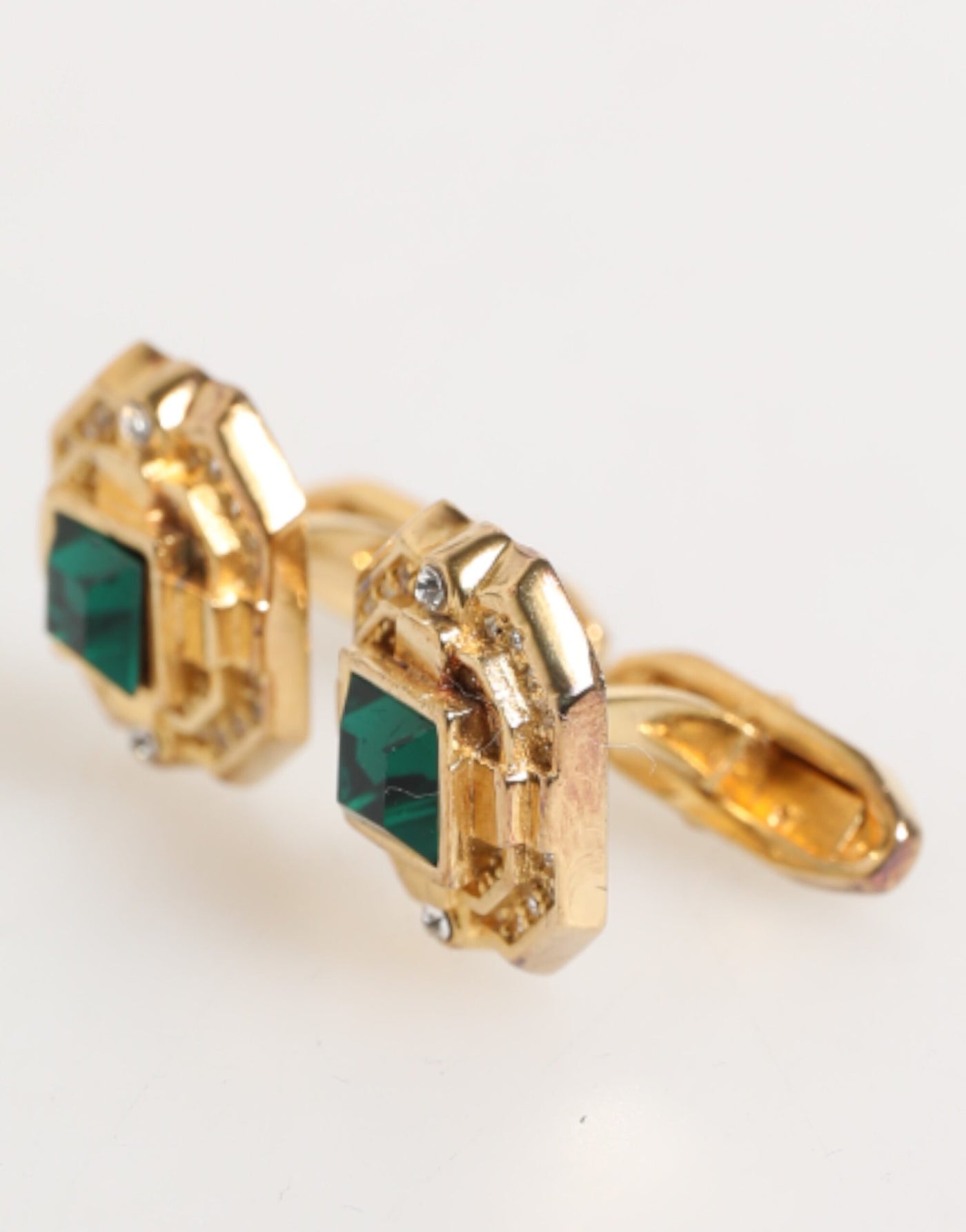 Dolce & Gabbana Emerald Green Crystal Gold Tone 925 Sterling Accessory Cufflink
