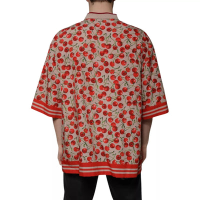 Dolce &amp; Gabbana Beige Cherry Nylon Casual Overhemd met Knoopjes