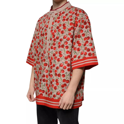 Dolce &amp; Gabbana Beige Cherry Nylon Casual Overhemd met Knoopjes