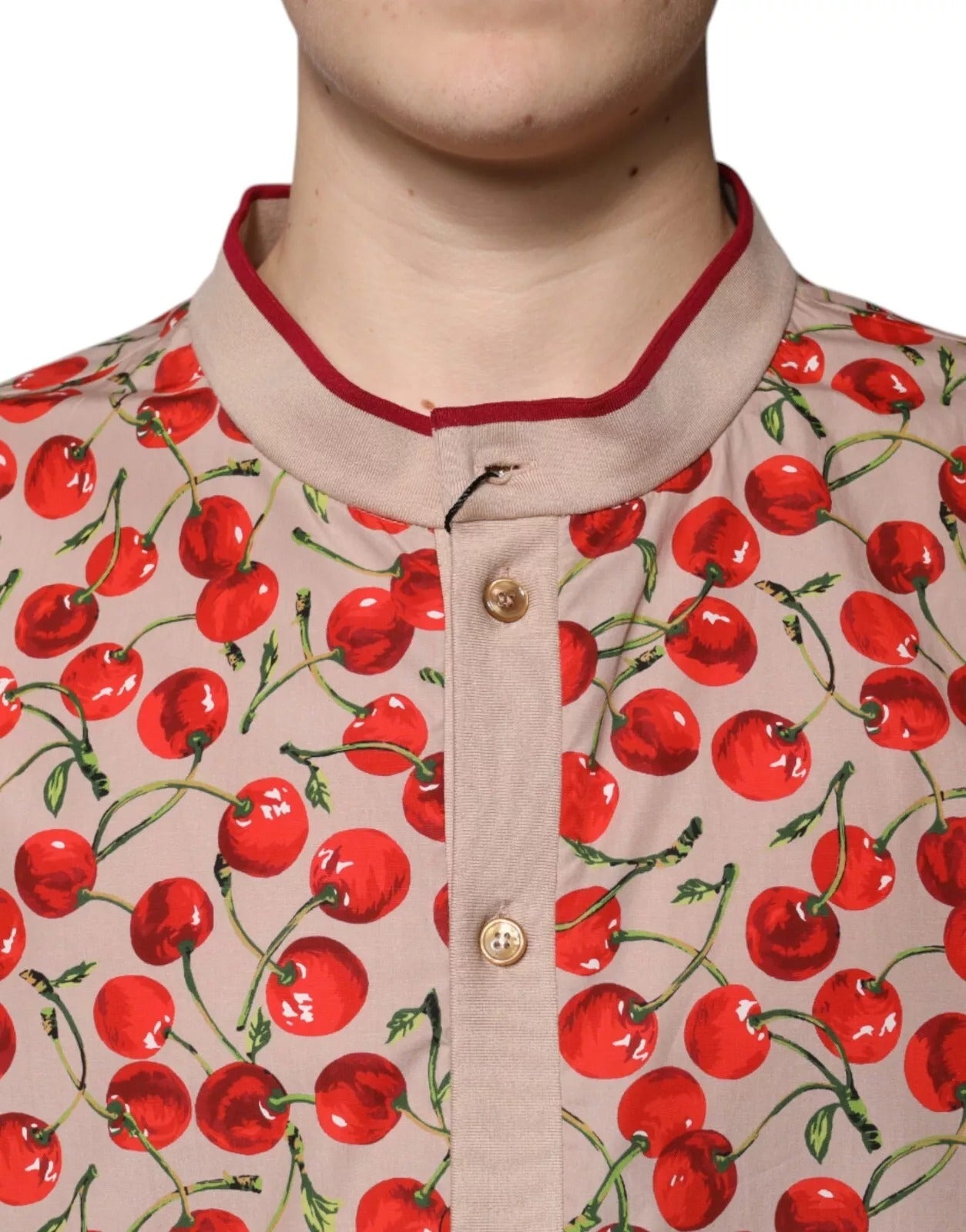 Dolce &amp; Gabbana Beige Cherry Nylon Casual Overhemd met Knoopjes