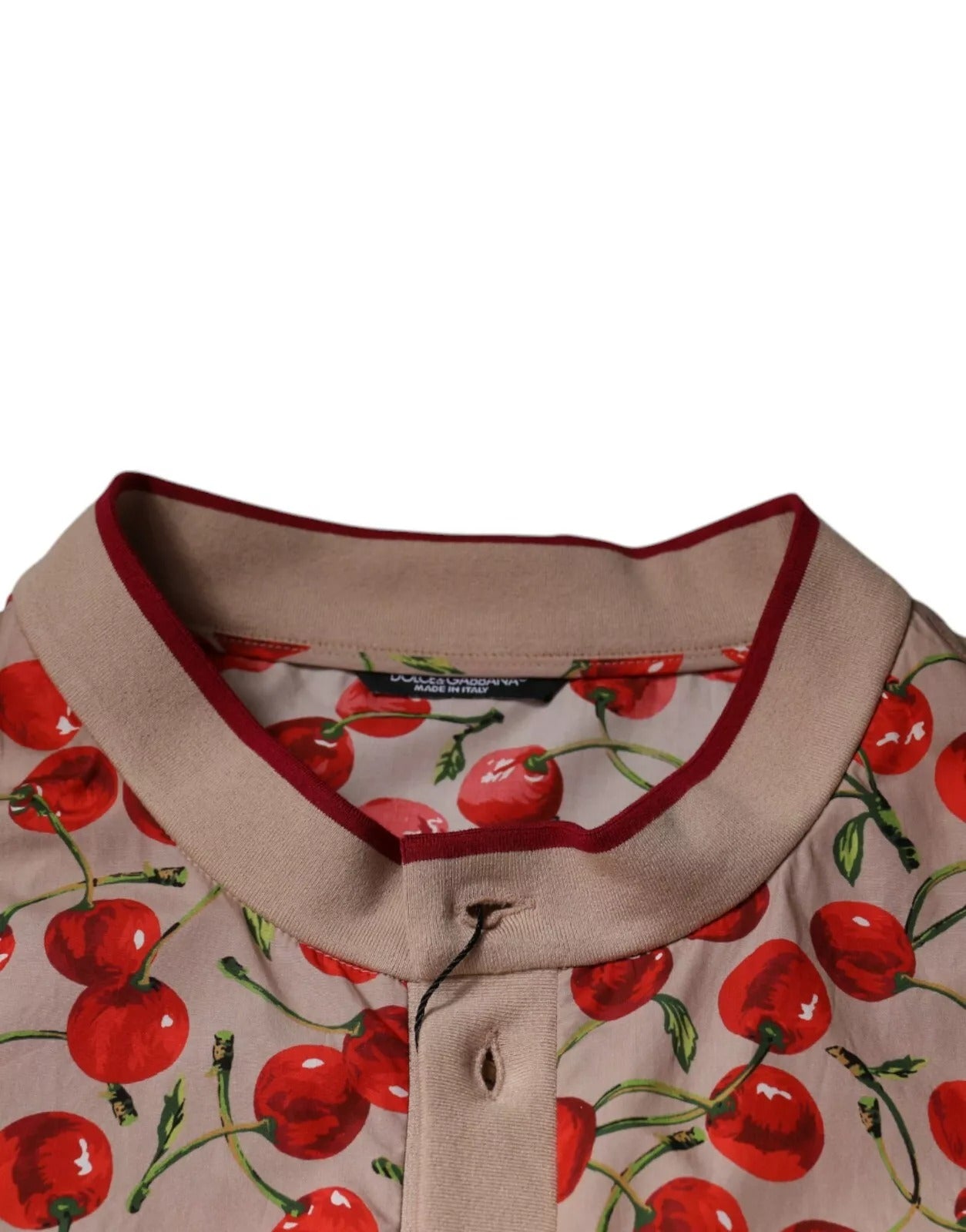 Dolce &amp; Gabbana Beige Cherry Nylon Casual Overhemd met Knoopjes