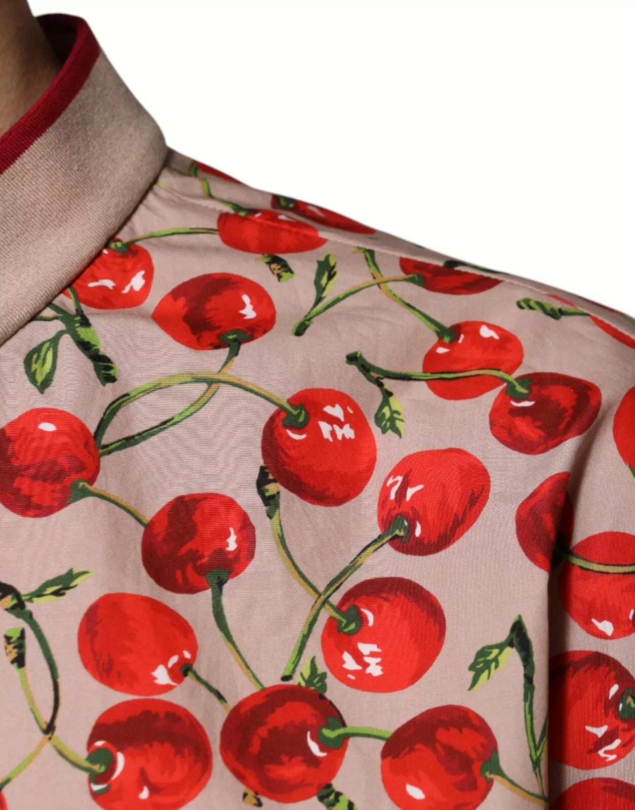 Dolce &amp; Gabbana Beige Cherry Nylon Casual Overhemd met Knoopjes
