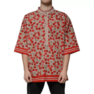 Dolce &amp; Gabbana Beige Cherry Nylon Casual Overhemd met Knoopjes