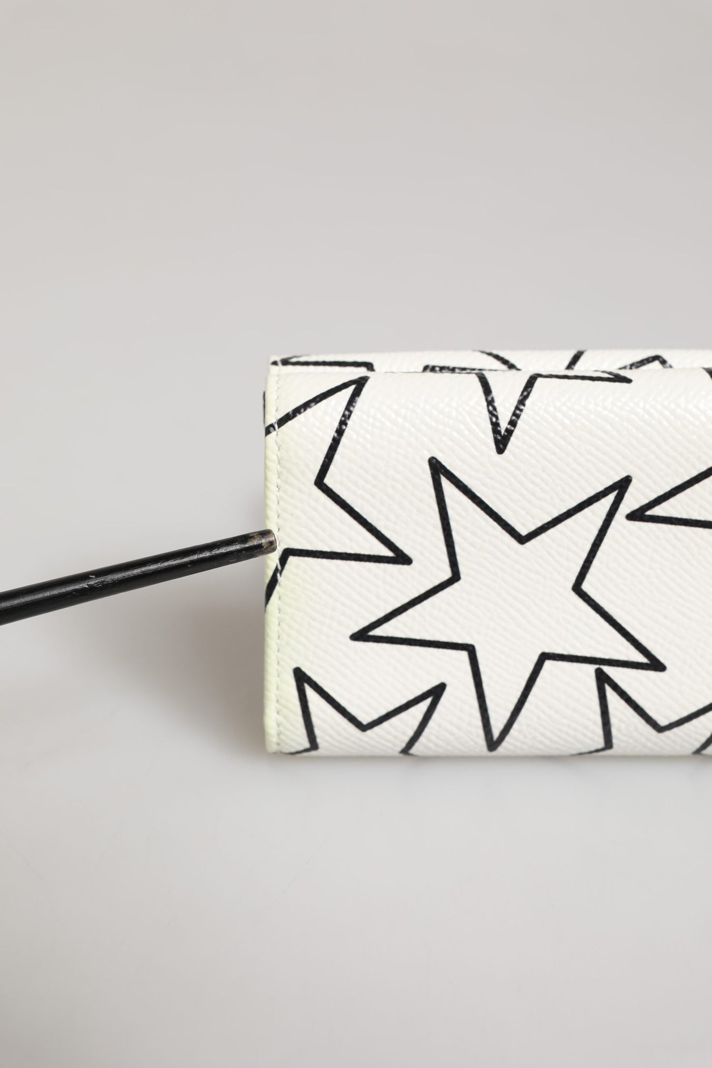 Dolce & Gabbana White Leather Black Star Print Trifold Card Holder Wallet