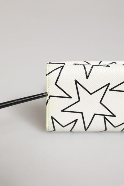 Dolce & Gabbana White Leather Black Star Print Trifold Card Holder Wallet