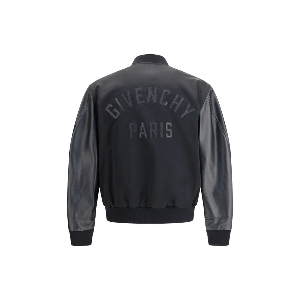 Blouson aviateur en cuir et satin Givenchy
