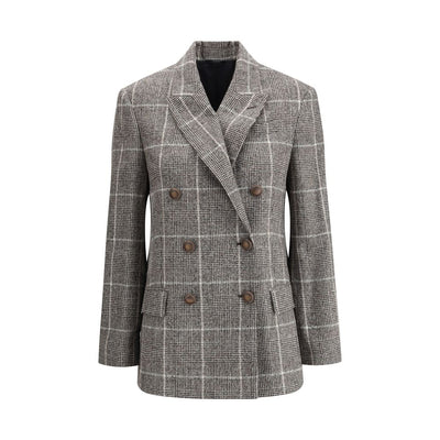 Brunello Cucinelli Blazer Prince de Galles en alpaga et laine