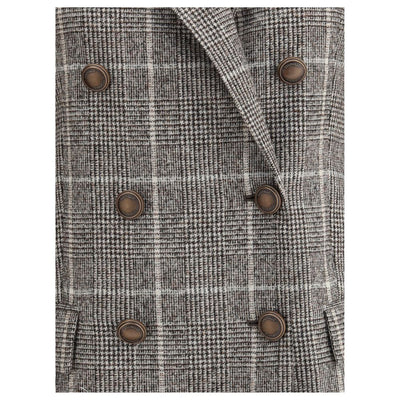 Brunello Cucinelli Blazer Prince de Galles en alpaga et laine