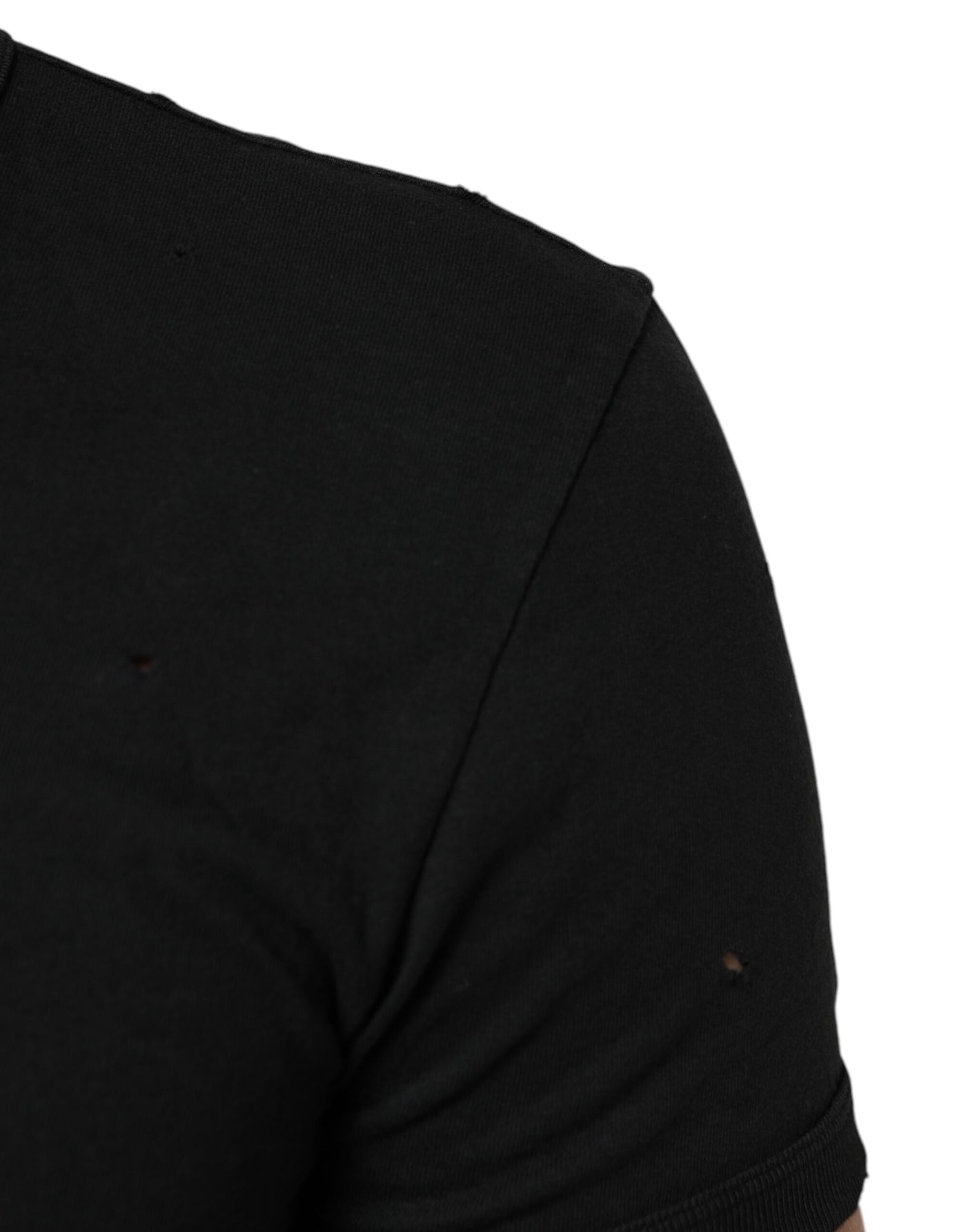 Dolce & Gabbana Black Cotton Tattered Logo V-Neck Men T-shirt