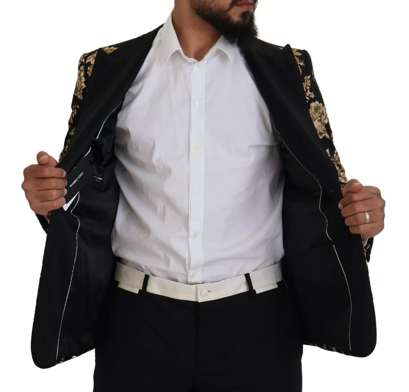 Blazer Dolce &amp; Gabbana brodé de fleurs noires et dorées