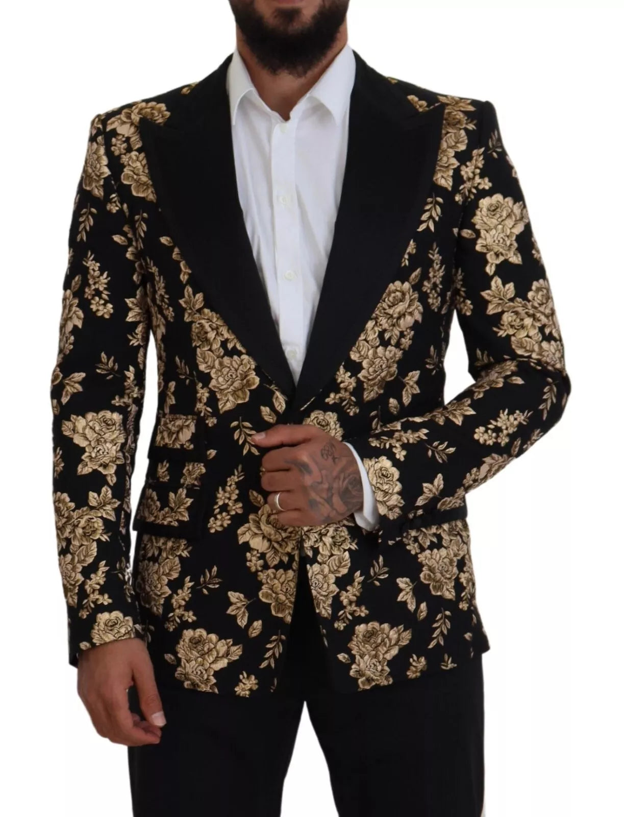 Blazer Dolce &amp; Gabbana brodé de fleurs noires et dorées