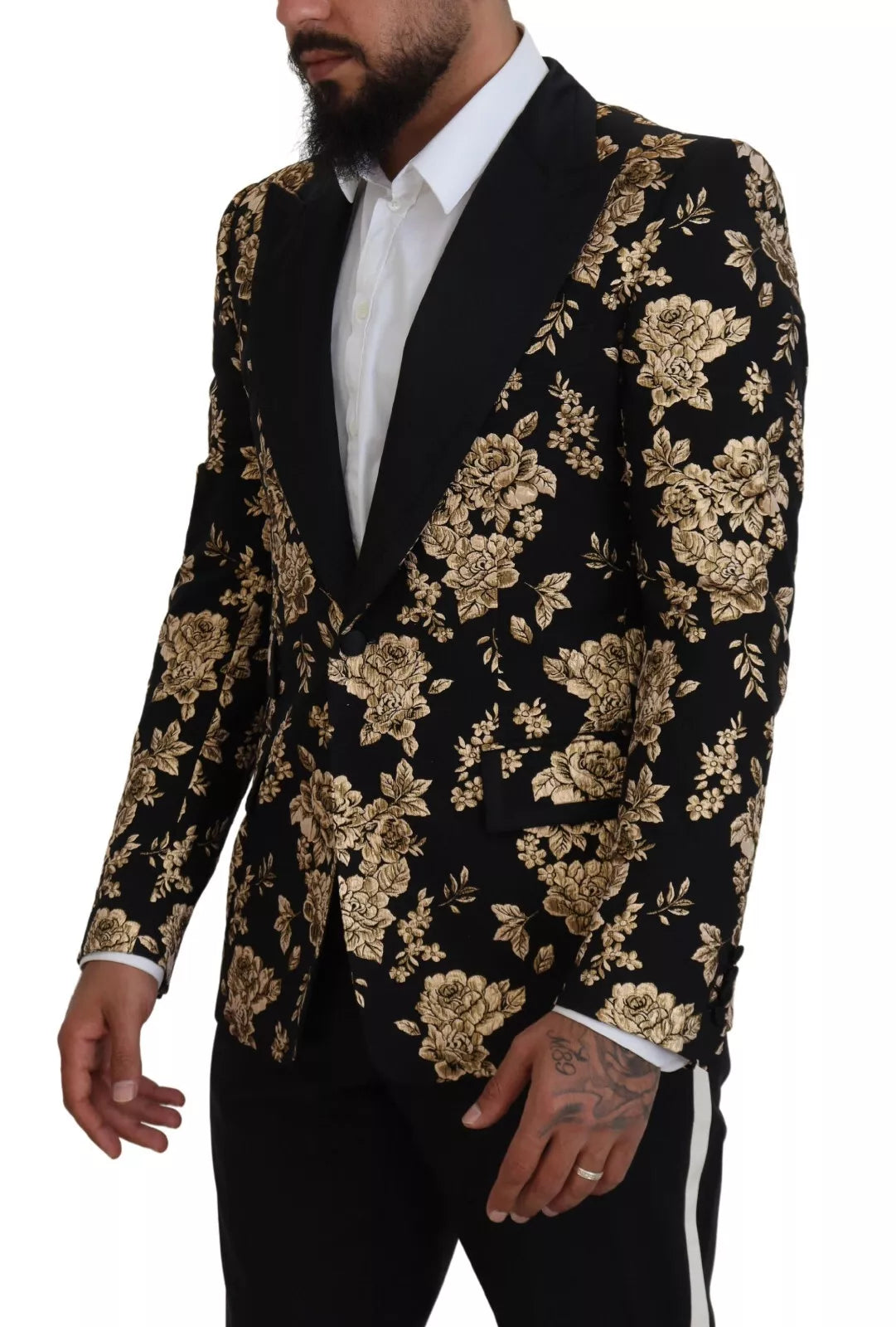 Blazer Dolce &amp; Gabbana brodé de fleurs noires et dorées