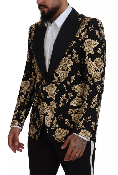 Blazer Dolce &amp; Gabbana brodé de fleurs noires et dorées