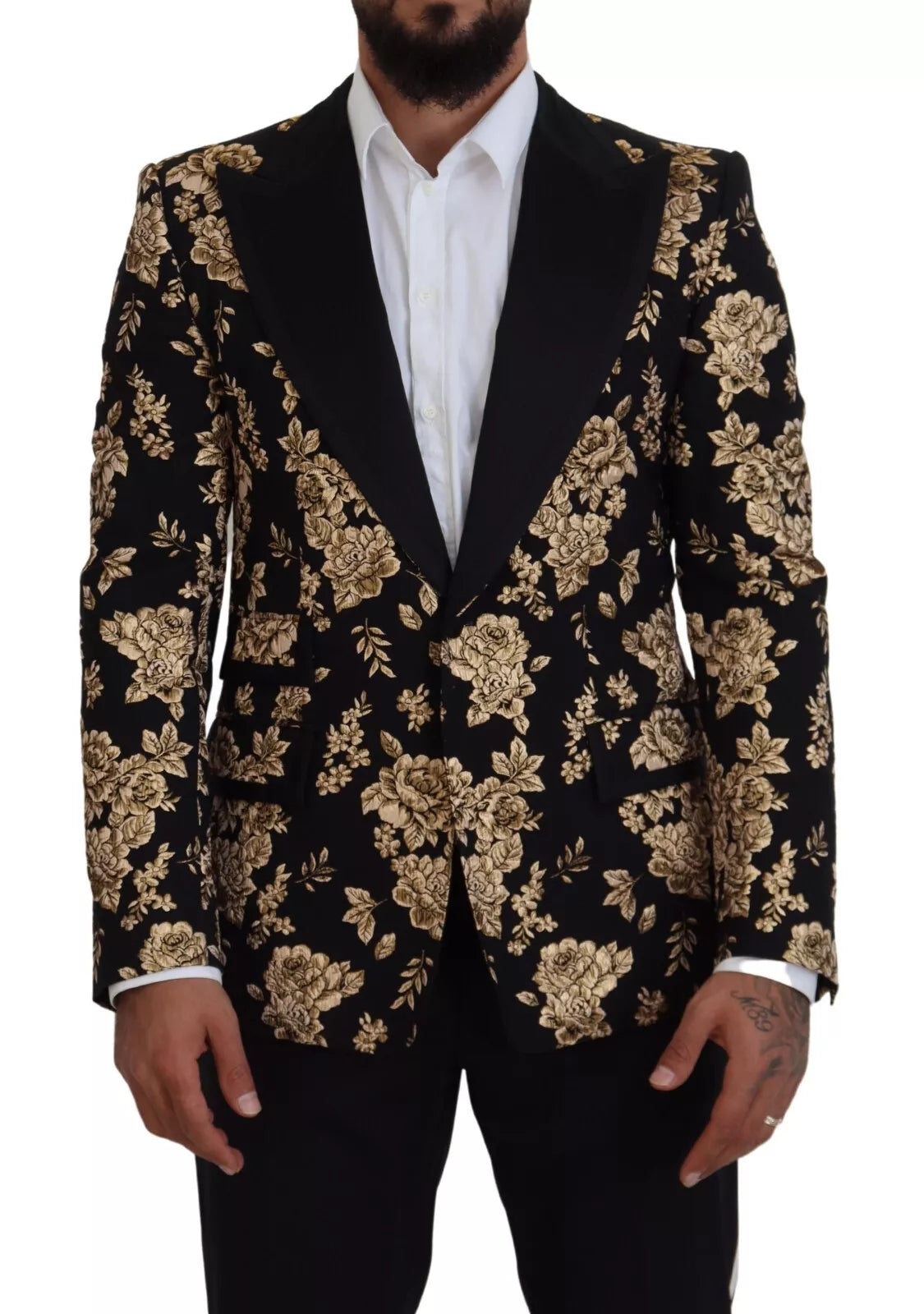 Blazer Dolce &amp; Gabbana brodé de fleurs noires et dorées