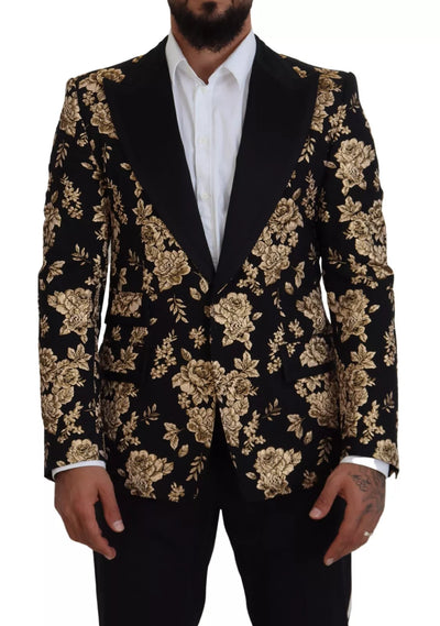 Blazer Dolce &amp; Gabbana brodé de fleurs noires et dorées