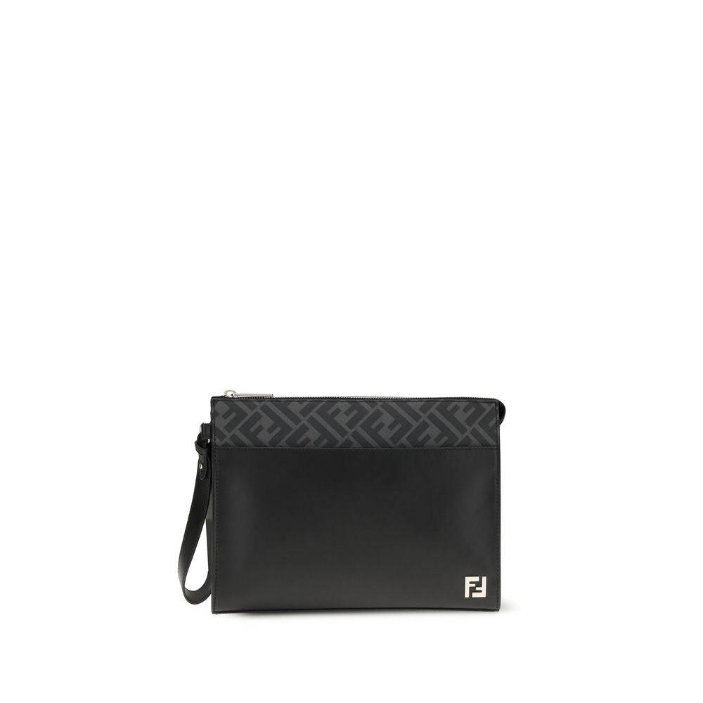 Pochette en cuir et toile Fendi FF