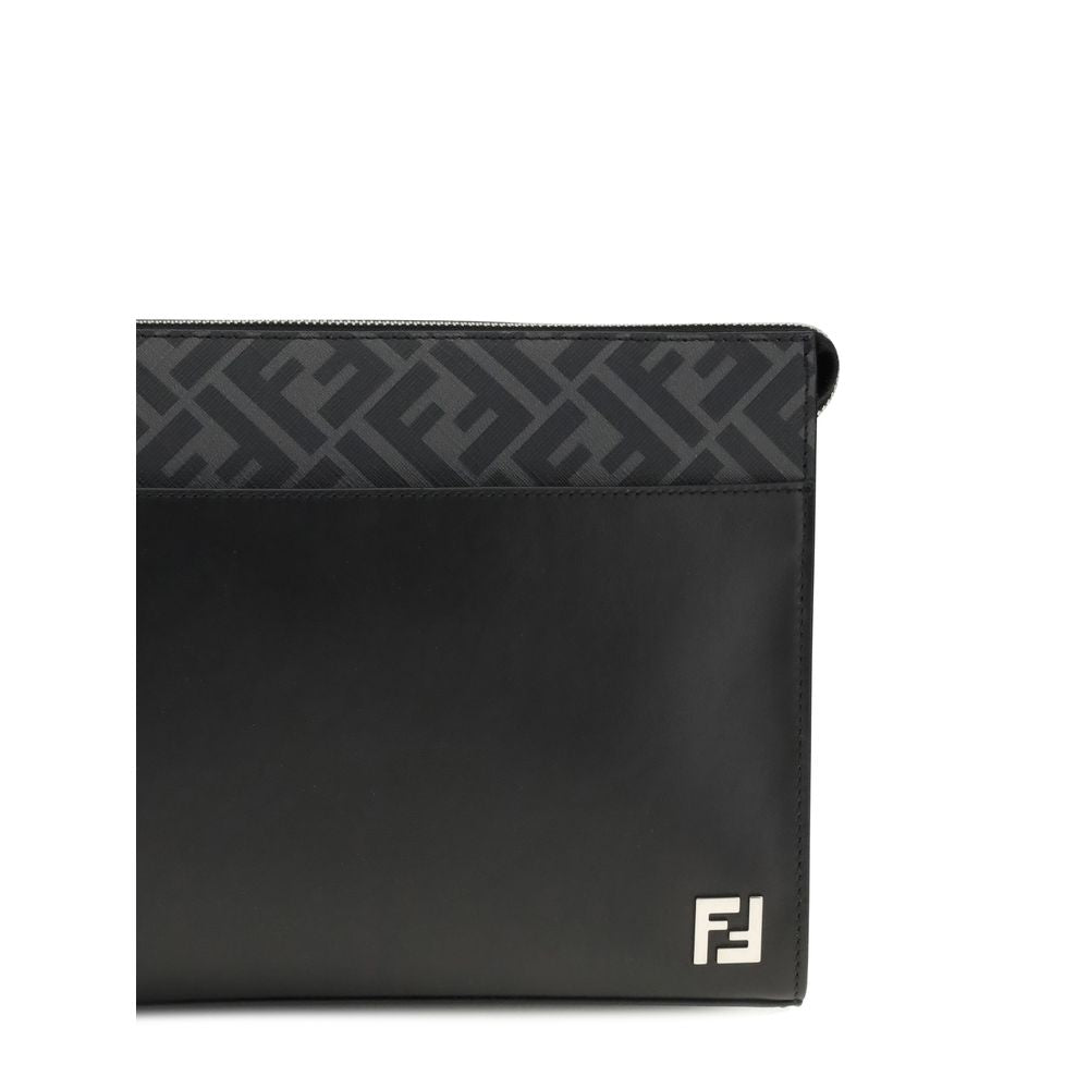Pochette en cuir et toile Fendi FF