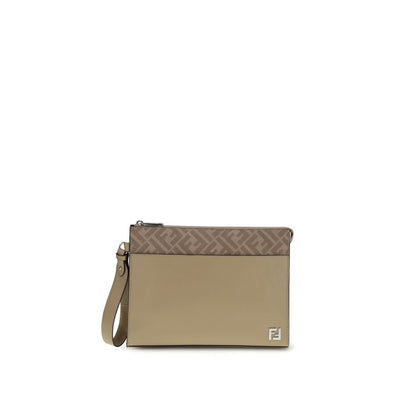 Fendi Clutch van leer en FF-canvas