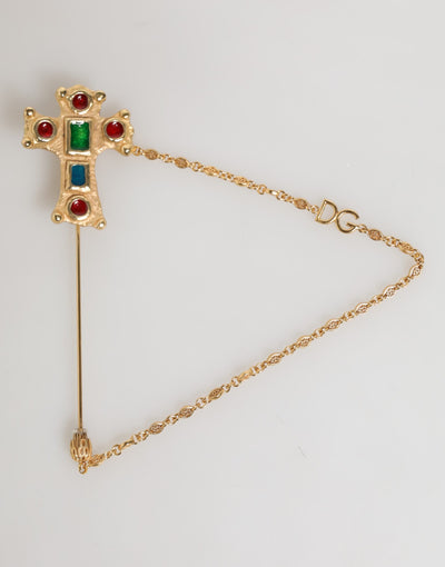 Dolce & Gabbana Lapel Pin Cross Logo Gold Chain Mens Accessories Brooch