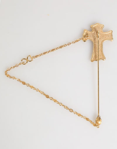 Dolce & Gabbana Lapel Pin Cross Logo Gold Chain Mens Accessories Brooch