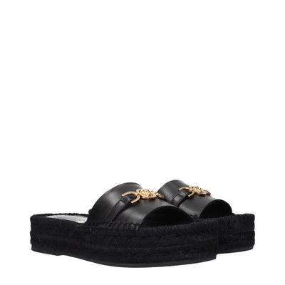 Versace Zwarte Leren Pantoffels Sandalen