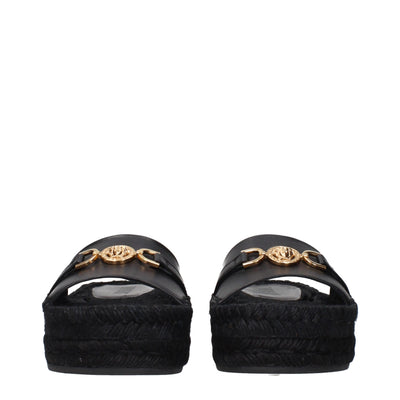 Versace Zwarte Leren Pantoffels Sandalen