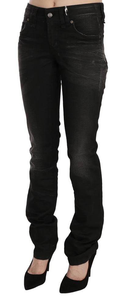 John Galliano Black Washed Mid Waist Regular Leg Skinny Denim Jeans