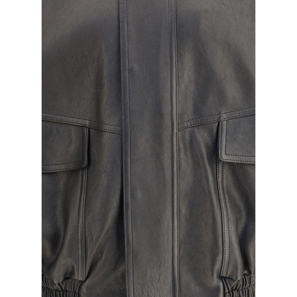 Veste en cuir ballon Saint Laurent