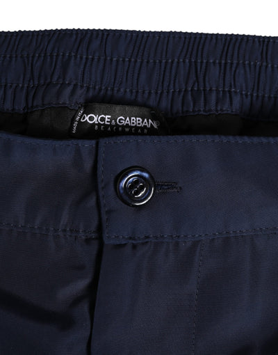 Dolce & Gabbana Navy Blue Polyester Logo Buckle Waist Swimwear