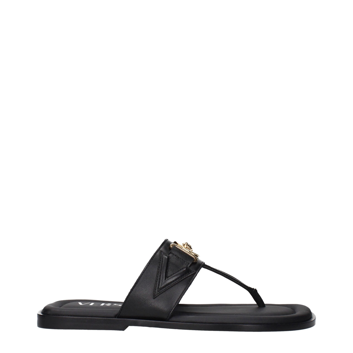 Versace zwarte leren slippersandalen