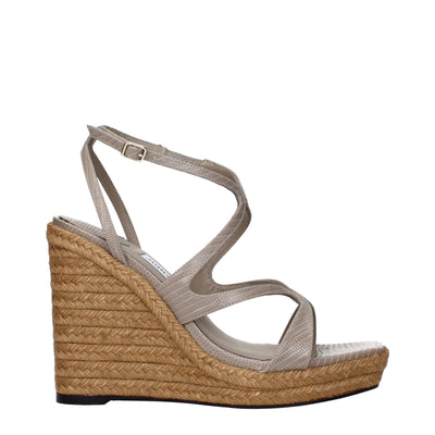 Jimmy Choo Grijze Leren Wedgesandalen