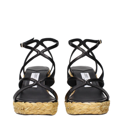 Jimmy Choo Black Leather Wedges Sandals