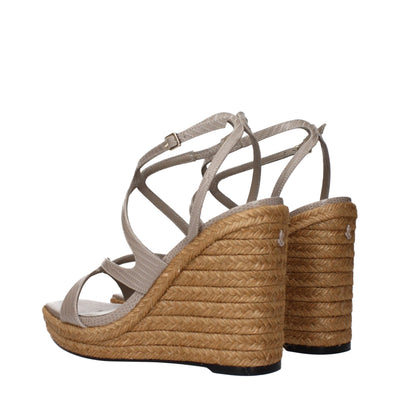 Jimmy Choo Grijze Leren Wedgesandalen