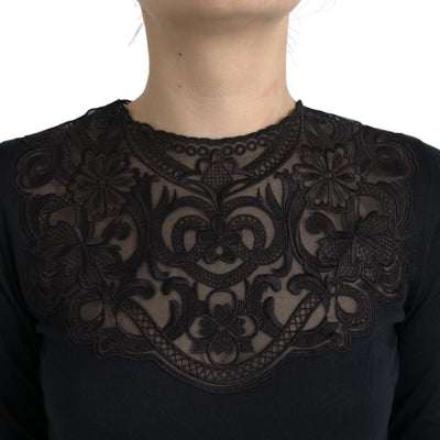 Blouse à manches longues en soie noire avec garniture en dentelle de Dolce &amp; Gabbana