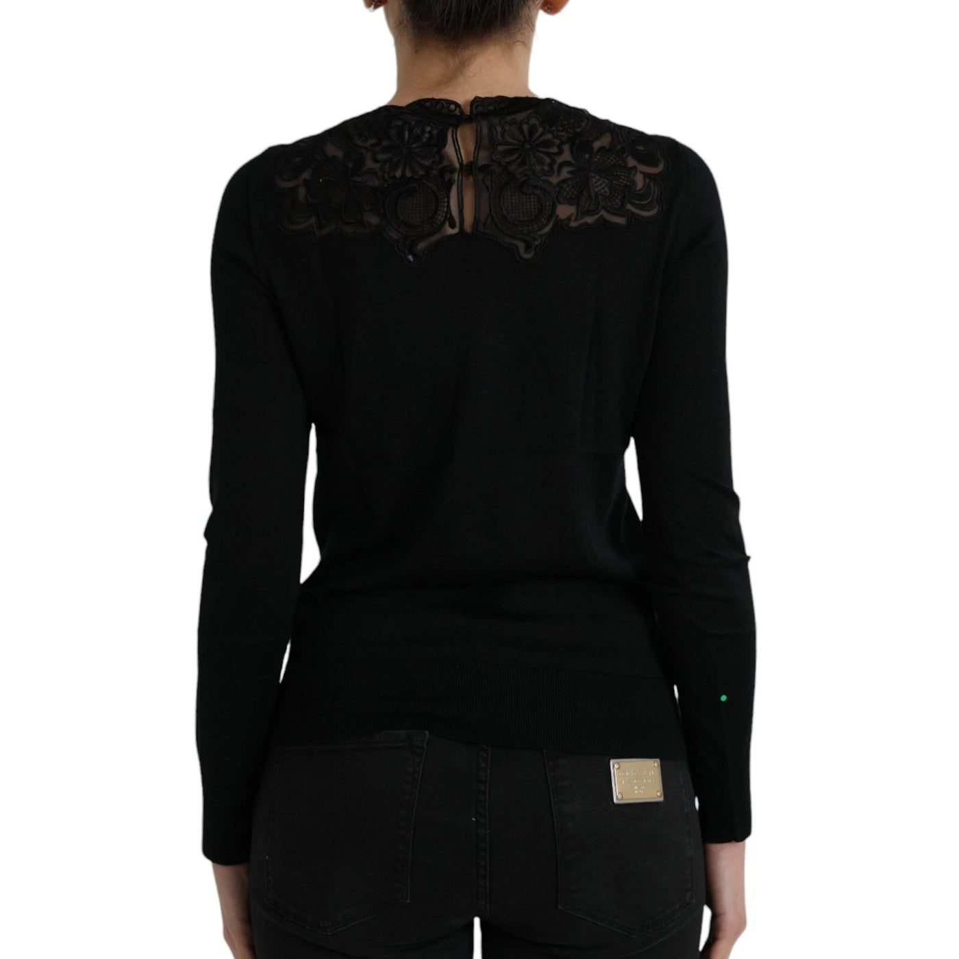 Blouse à manches longues en soie noire avec garniture en dentelle de Dolce &amp; Gabbana
