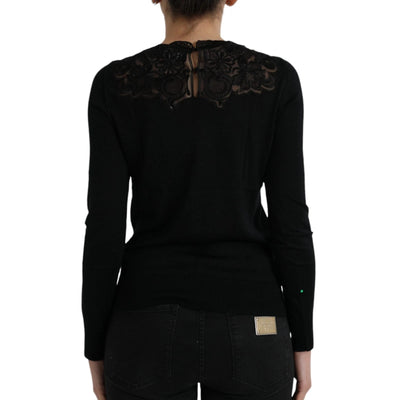 Blouse à manches longues en soie noire avec garniture en dentelle de Dolce &amp; Gabbana