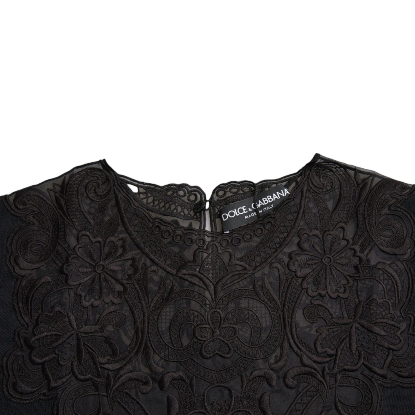 Blouse à manches longues en soie noire avec garniture en dentelle de Dolce &amp; Gabbana