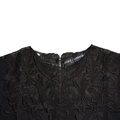 Blouse à manches longues en soie noire avec garniture en dentelle de Dolce &amp; Gabbana