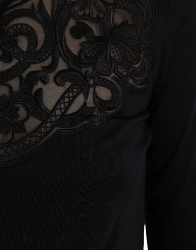 Blouse à manches longues en soie noire avec garniture en dentelle de Dolce &amp; Gabbana