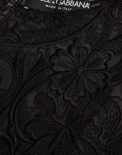 Blouse à manches longues en soie noire avec garniture en dentelle de Dolce &amp; Gabbana