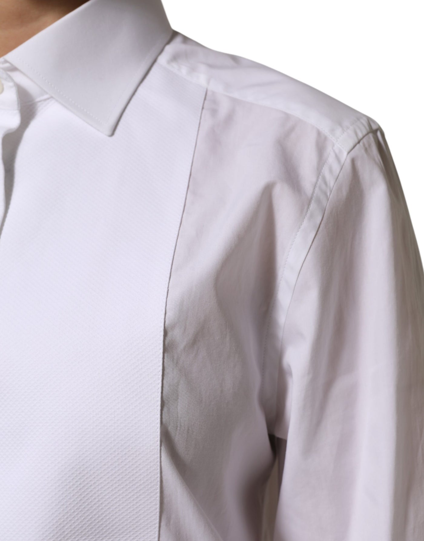 Dolce & Gabbana White Cotton Tuxedo Bib Long Sleeve Dress Shirt