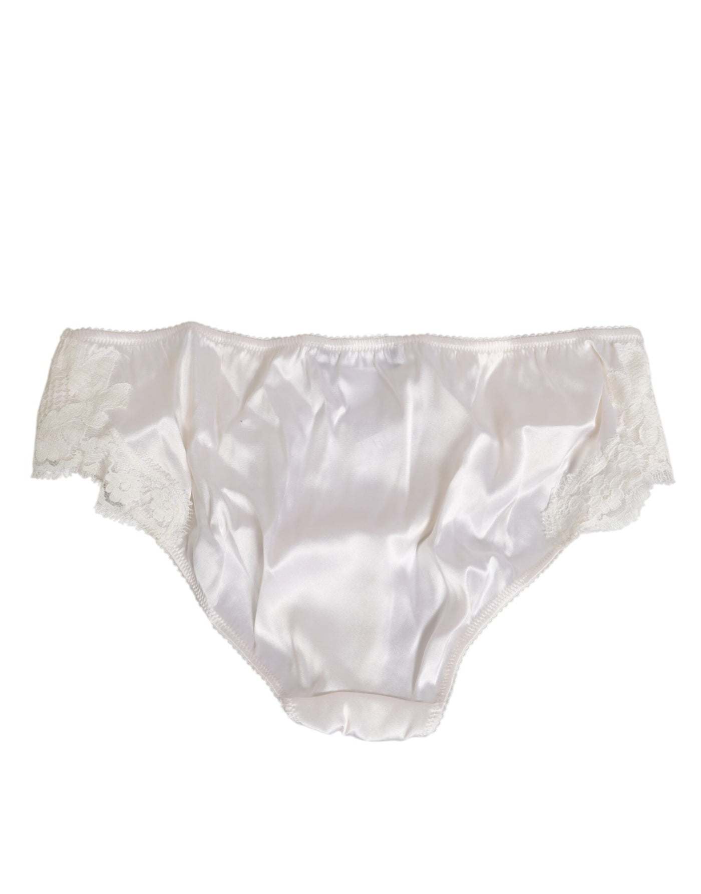 Dolce & Gabbana Ivory White Silk Satin Lace Trim Panty  Underwear
