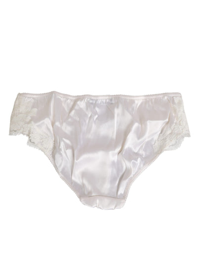 Dolce & Gabbana Ivory White Silk Satin Lace Trim Panty  Underwear