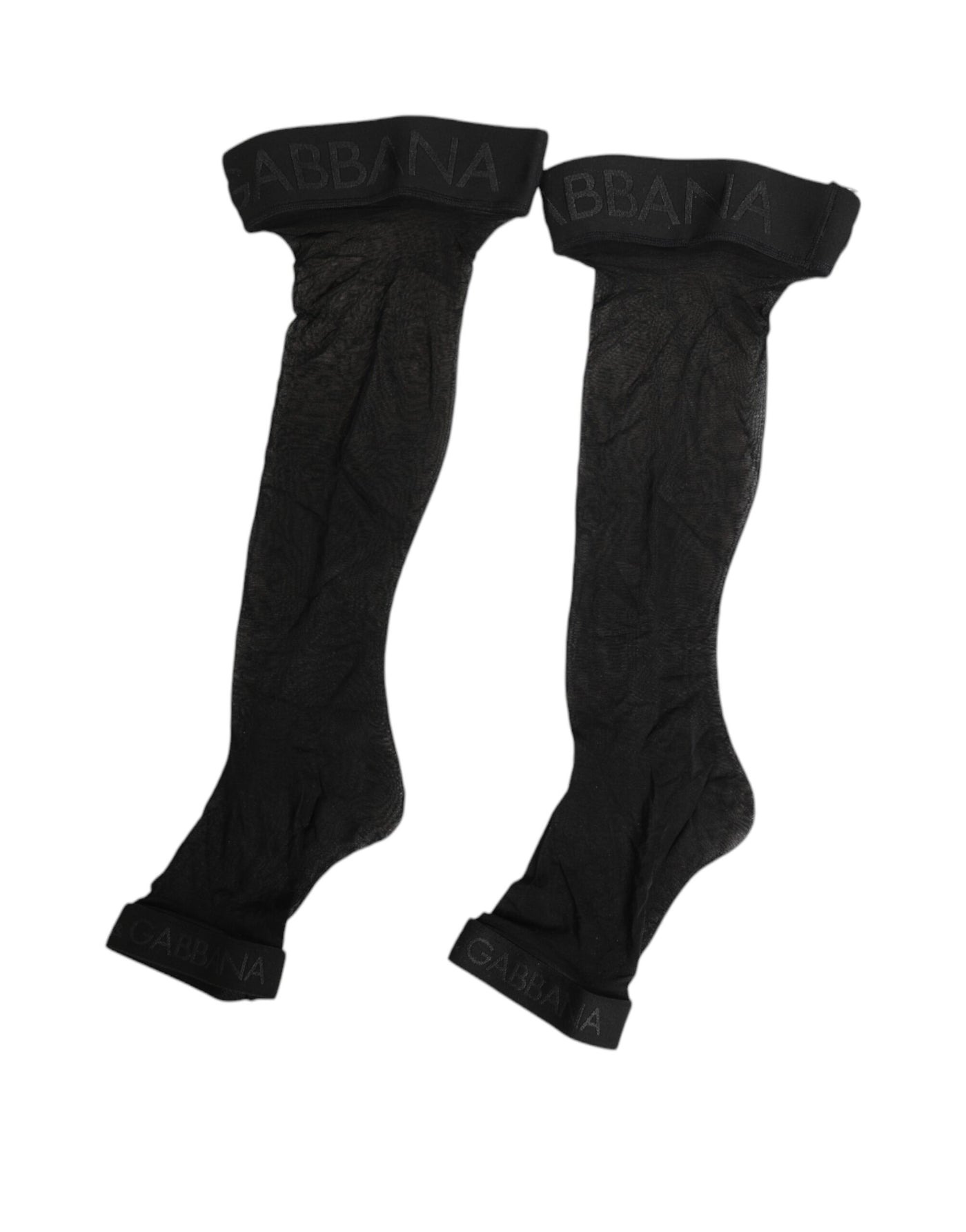 Dolce & Gabbana Black Sheer Nylon Logo Band Over-the-Knee Stocking Socks